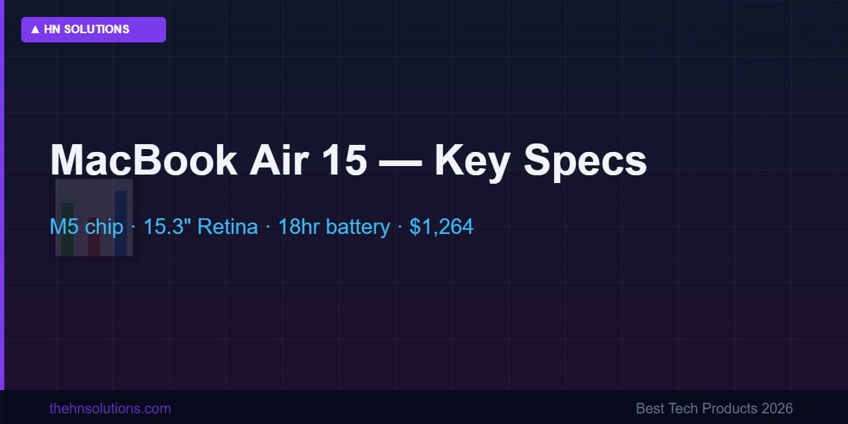 MacBook Air 15 M5 key specs — display chip battery price 2026