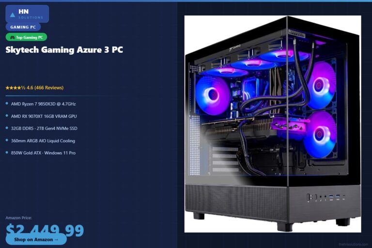 Skytech Gaming Azure 3 Gaming PC Desktop — Ryzen 7 + RX 9070XT