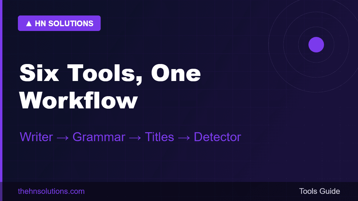 Six AI tools, one workflow — writer, grammar, titles, detector