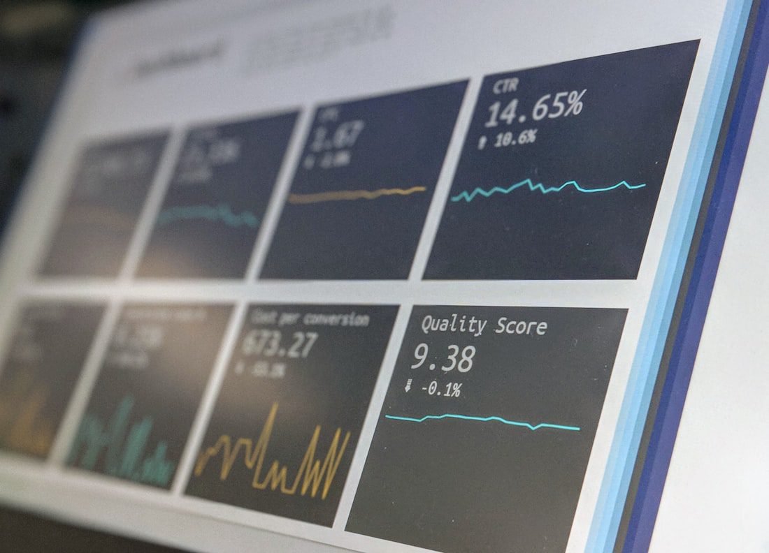 Data trend monitor showing rising and falling search volume lines, illustrating seasonal keyword trends